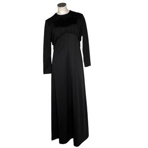 VINTAGE Long Sleeve Black Fringe Evening Gown Cocktail Dress Size 4-6 Medium